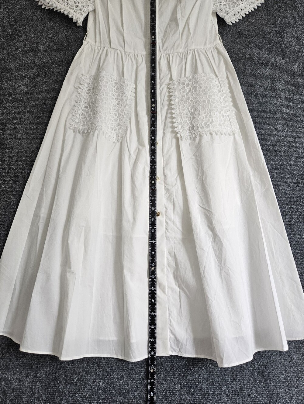 White Lace Detail Button Front Midi Dress Like New - Picture 6 of 8